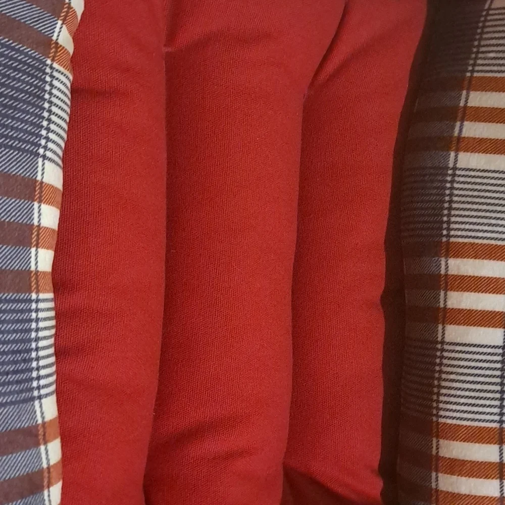 Red,white and blue plaid dog be
